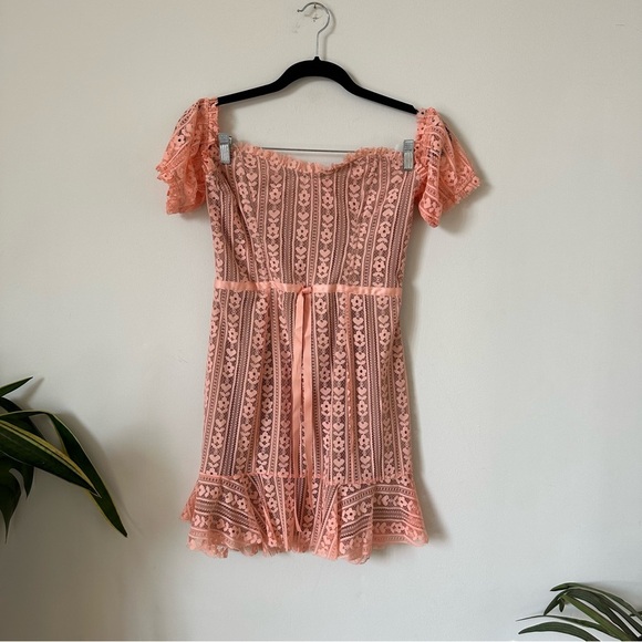 For Love & Lemons Dakota Lace Mini Dress in Peach Size L - Picture 4 of 11
